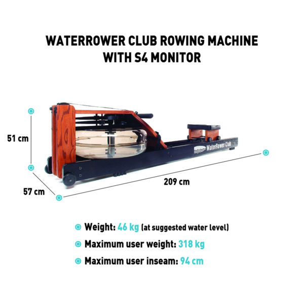 WaterRower Club Rowing Machine with S4 Computer h